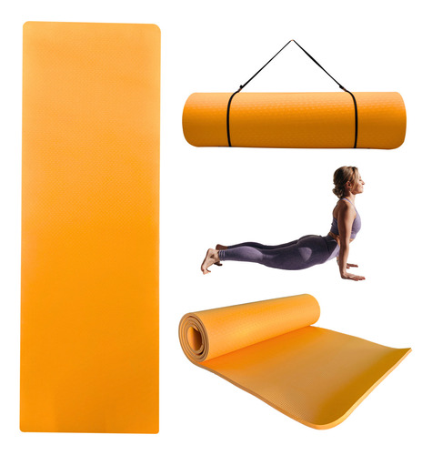 Tapete 10mm Portátil Yoga Pilates Fitness Ejercicio Tpe Color Naranja