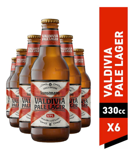 Pack 6 Cerveza Kunstmann Valdivia Pale Lager Botella 330cc