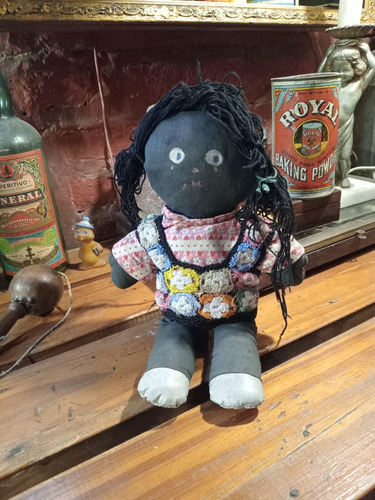Antigua Muñeca Negra De Tela (coleccion - Decoracion) (Usado)
