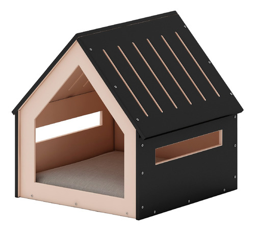 Casa Cama Para Interior Gato Perro Raza Pequeña Minimalista Color Negro Diseño Techo 2 Aguas