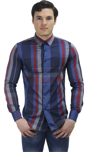 Camisa Rayada Platini Chl8925 Corte Slim Fit Manga Larga 