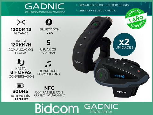 Imagen 2 de 10 de Kit Intercomunicadores X 2 Gadnic G800 Bluetooth Casco Moto