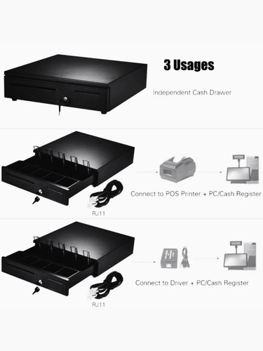 Cash Drawer Slim Interfaz Rj11 2 Llaves 5 Efectivo 5 Monedas