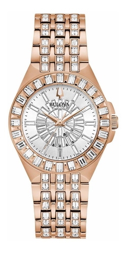 Reloj Mujer Bulova 98l268 Cuarzo Pulso Oro Rosa En Acero