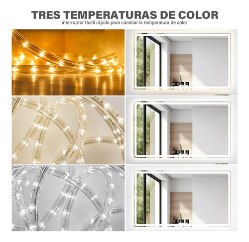 Espejo Led Baño Touch 3 Modo Con Función Antivaho 80*60cm Ma