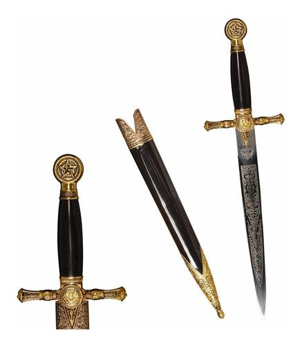 Espada Corta Daga Medieval De Caballero Cruzado Negro Dorado