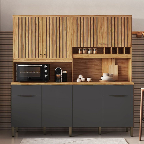 Cozinha Compacta Com 8 Portas 2 Gavetas E Mini Adega
