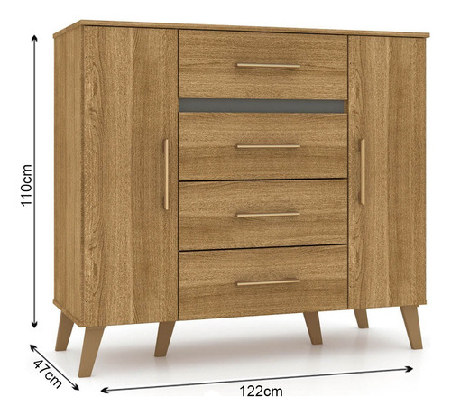 Cômoda Sapateira Quarto 2 Portas 4 Gavetas 122cm Mali Nature Cor Marrom amarelado