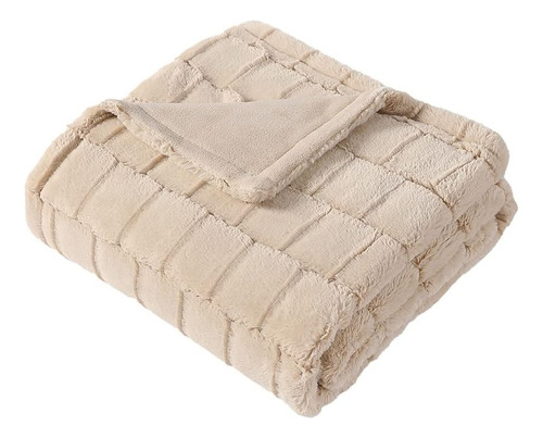 Frazada Extra Suave Pelo Alto 127 X 152 Cm Color Beige Diseño De La Tela Liso