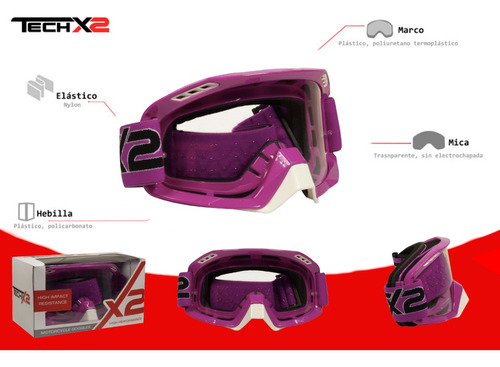 Goggle Techx2 Motociclista Rosa Mica Transparente Ventilado