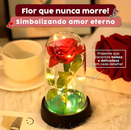 Presente Enfeite Luminária Cúpula Rosa Led Bela E A Fera