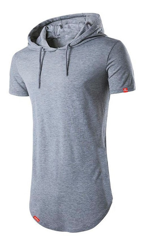 Camisa Camiseta Longline Com Capuz Básica Caimento Perfeito