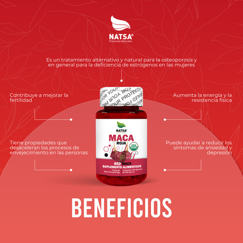 Maca Roja, Red Maca 100 Cápsulas, Calidad Premium