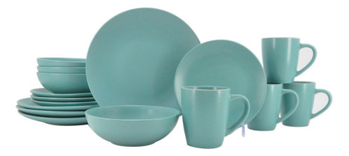 Vajilla De Ceramica Turquesa 16 Pz Moderna 4 Personas Kb-032 Color Azul