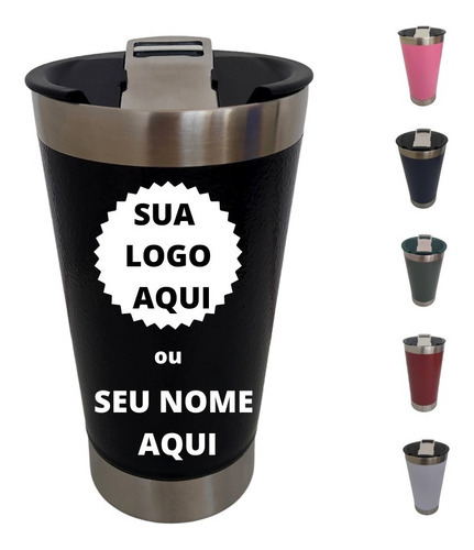 Copo Térmico Cerveja Inox Personalizado Nome Time Logo Cor Preto