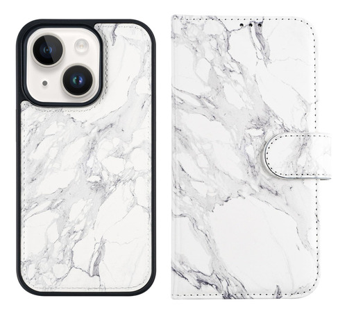 Funda Para iPhone 15 Plus Cartera Desmontable Gris Marmol