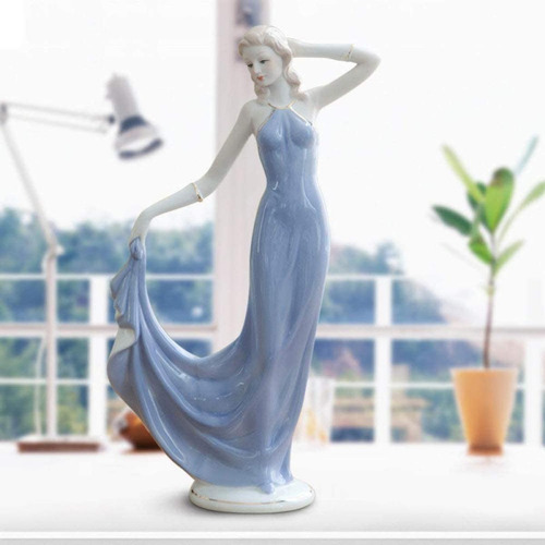 Escultura De Mujer, Mxmyx-002, 2pzas, 12x30x12cm, Frente X A Color Blanco/Azul