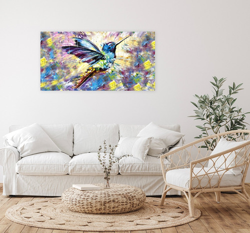 Colibrí, Tipo Óleo 60x120 Cuadro Decorativo Canvas