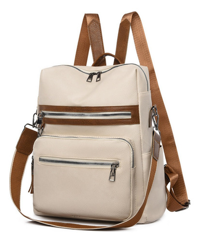 Mochila Urbana En Cuero Pu Estilo Hobo Varios Bolsillos