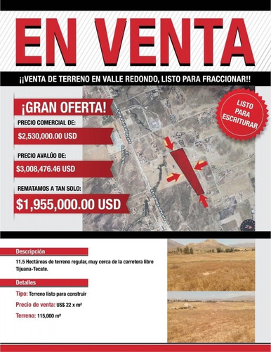 Imagen 1 de 1 de Terreno Venta, En Tijuana Uso Mixto En Valle Redondo