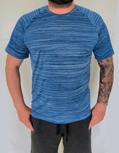 Imagem 1 de 2 de Camiseta Slim Dryfit Riscado Azul E Branco Allwinners