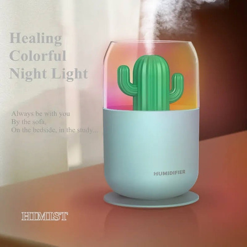 Humidificador Aromatizador Cactus Usb Difusor Luz Led 300ml