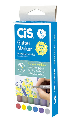 Marcador Artístico Glitter Marker 6 Cores Cis