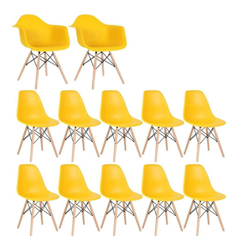 Kit Cadeiras Eames Wood 2 Daw E 10 Dsw  Varias Cores Cor Da Estrutura Da Cadeira Amarelo