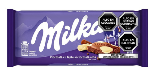 Imagen 2 de 4 de Milka Chocolate De Leche Alpina Y Blanco Barra 100 Gr