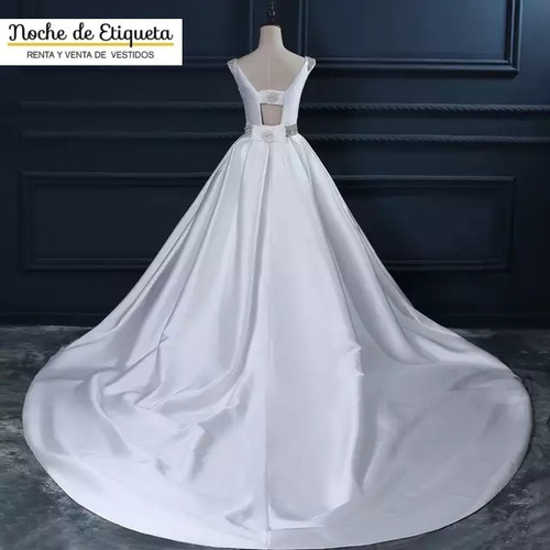 Vestido De Novia Corte Princesa Satin Cinturón Escote Recto