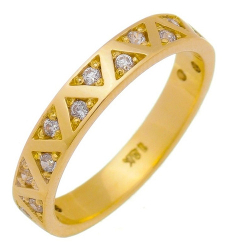 Anel Aparador Cravejado Com Diamantes Ouro Amarelo 18 Kl