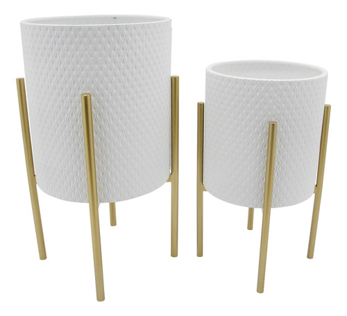 Maceta Panal Soporte Metal Color Blanco Dorado Juego 2 13.8