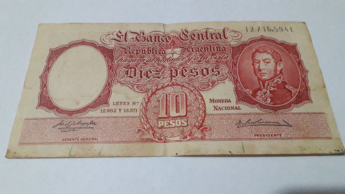 Billete 10 Pesos Moneda Nacional Muy Buen Estado Cat.064