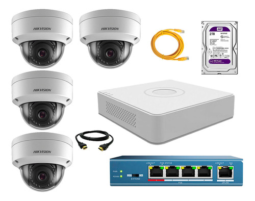 Camara De Seguridad Ip Interior Kit 4 Hikvision Disco 2tb Wd