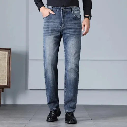 Pantalones Vaqueros Elásticos De Pierna Recta Para Hombre, C