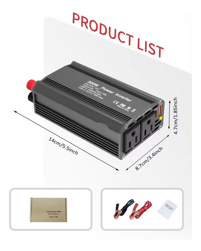 Inversor De Corriente Para Automóvil De 300 W 12 V Dc A 110