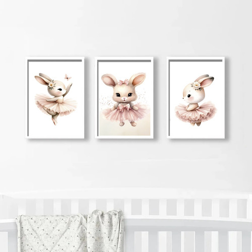 3 Cuadros Infantiles Balilarina Nena 24x33 Marco/vidrio Laminas Publicadas Blanco