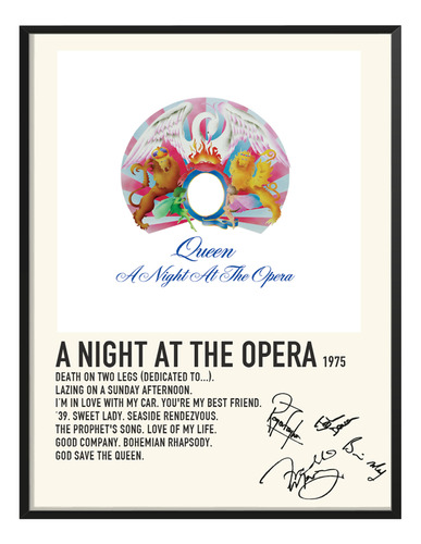 Poster Queen Album Music Tracklist Night At The Opera 80x60