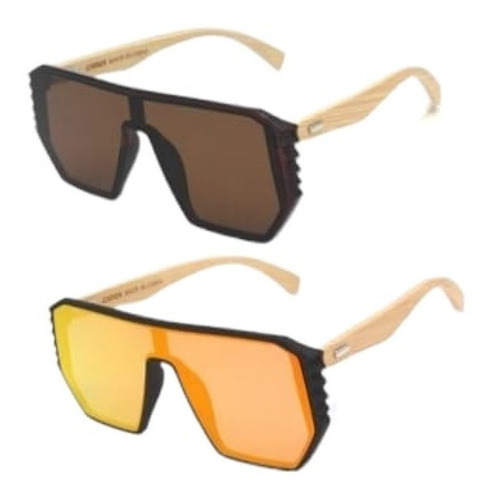 Pack 2 Gafas Sol Moda Bambu Madera Cuadrado