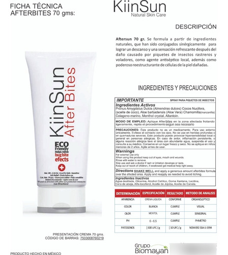 Imagen 5 de 9 de Repelente Liquido Y After Bites Kiin Sun 70 Ml