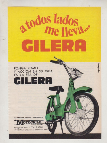 1972 Publicidad Vintage Ciclomotor Gilera Uruguay Motociclo