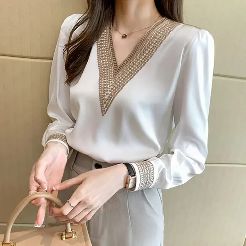 Camisas De Chif n En V Para Mujer Blusas De Manga Larga Par