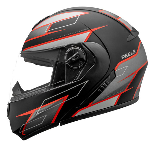 Capacete Peels Oculos Interno Solar U-rb2 Podium Escamoteavel Preto Fosco Vermelho Tamanho Capacete 62