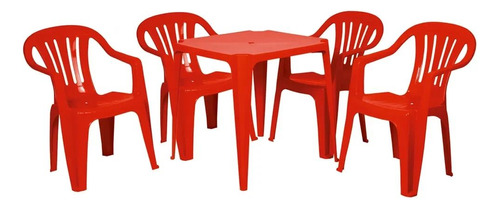 Kit 1 Mesa Em Plástico Vermelha + 4 Cadeiras Poltrona Mor