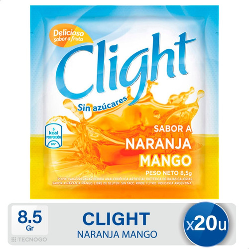 Jugo Polvo Clight Naranja Mango Vitaminas Sin Tacc Caja X20