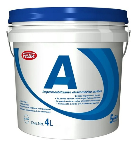 Impermeabilizante Acrílico Fester A5 Blanco 4l