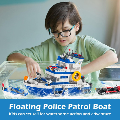 Juego Bloques Construcció Barco Moto Policia Navidad
