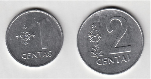 Dos Moneda Lituania 1 Y 2 Centai 1991 (c85)