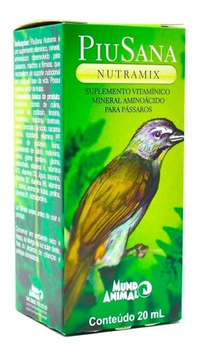 Piusana Nutramix 20ml Nutrição Para Pássaros E Aves