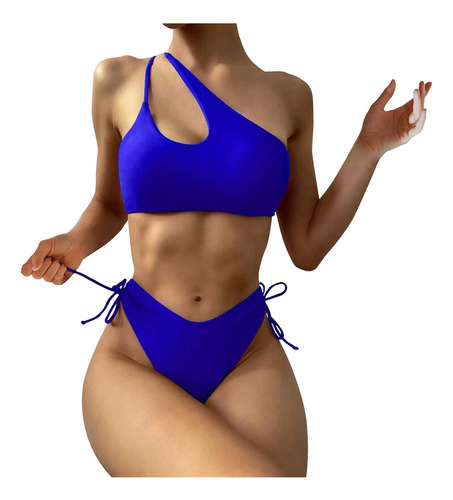 Conjunto De Traje De Baño Liso De Bikini Delgado Con Empalme